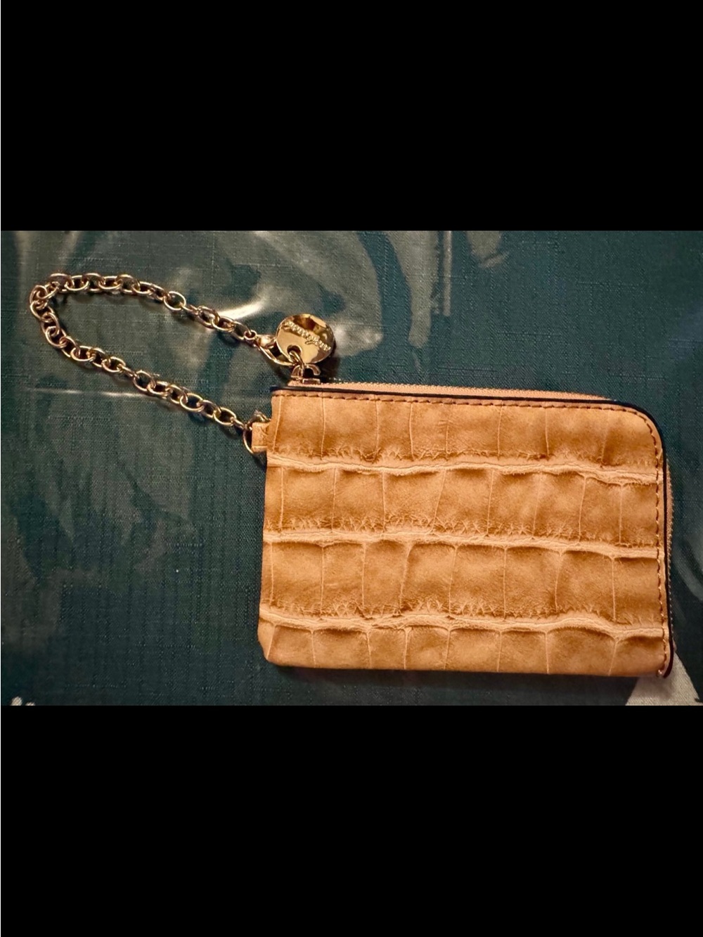 Gold Croc-Embossed Wristlet Chain Pouch - Gold
